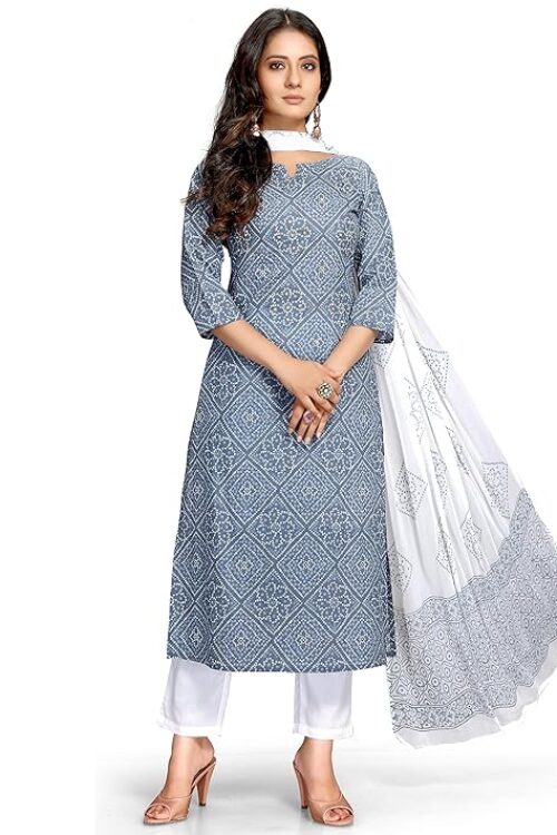 Cotton Jaipuri Printed Kurta Set with Dupatta